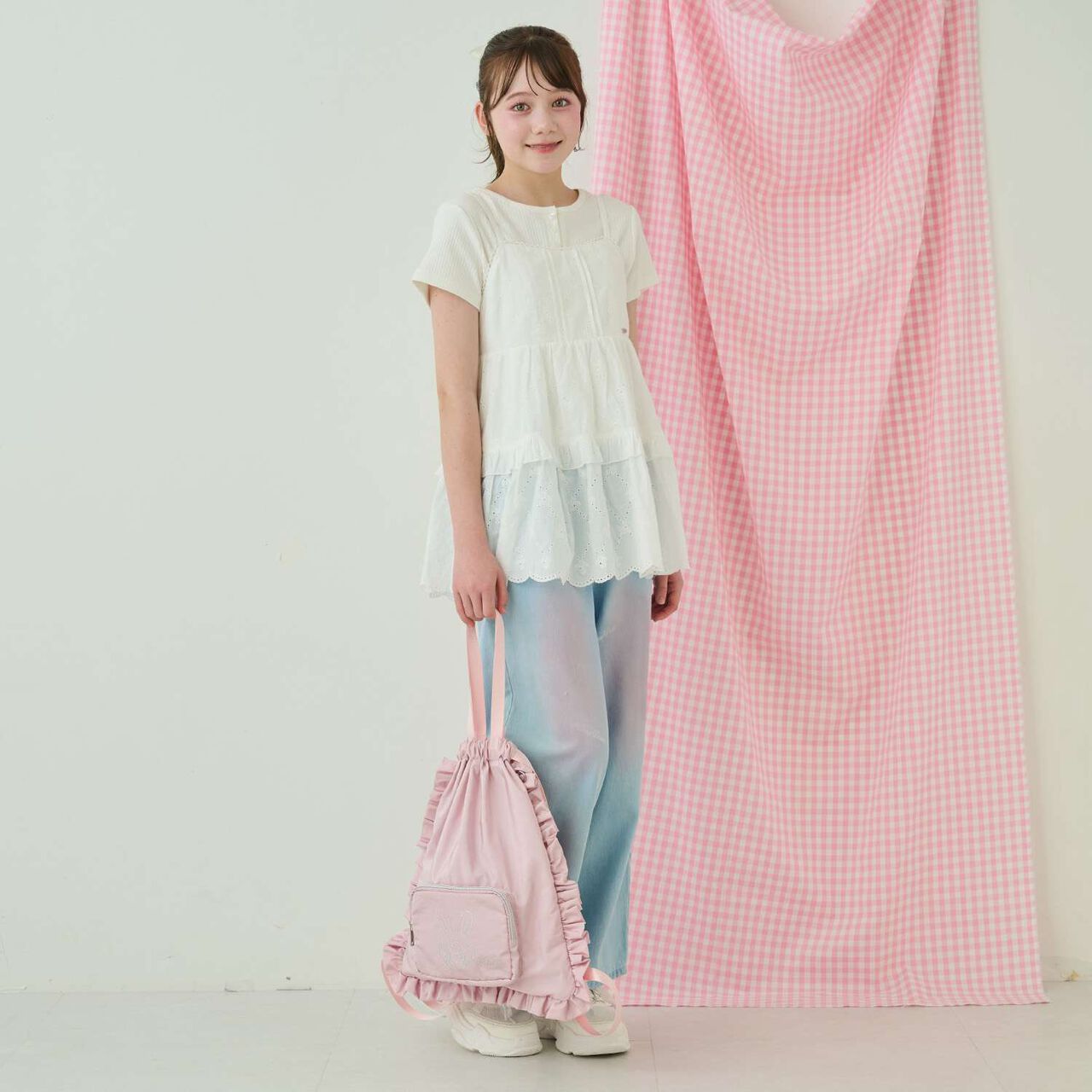 Ribbon Lace Tunic & [Cool Touch] T-Shirt Set,Off white, large image number 12