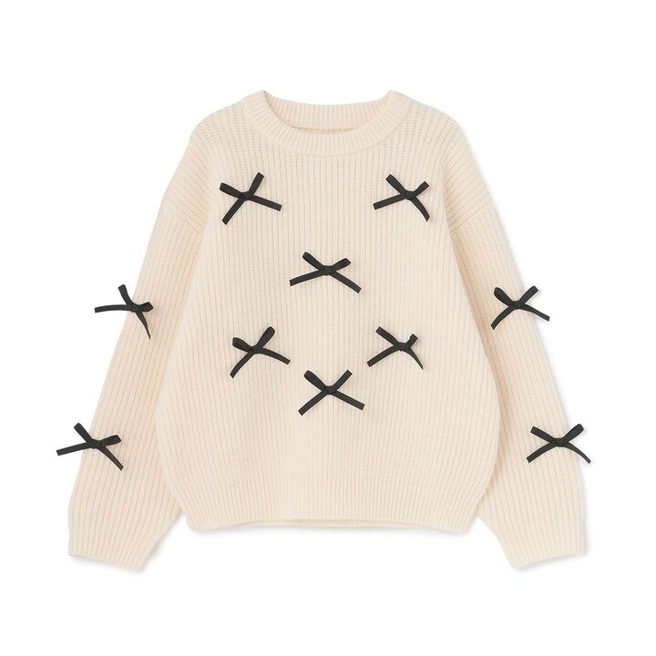 [Soft Knit] [Machine Washable] Ribbon Sweater,Ivory, medium image number 8