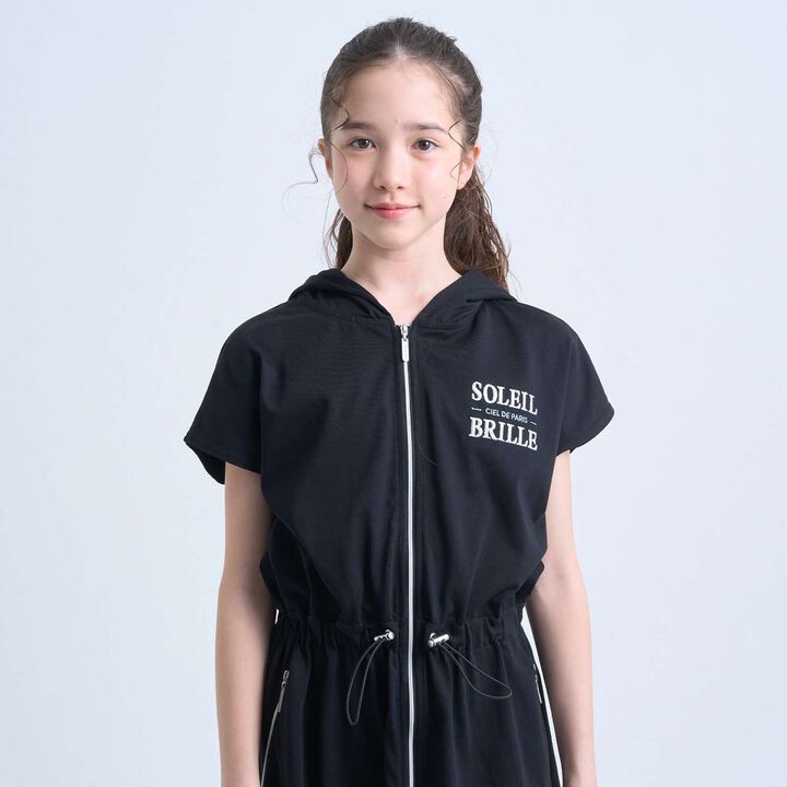 [130cm有] 拉鍊連帽外套連身裙,黑色, medium image number 17
