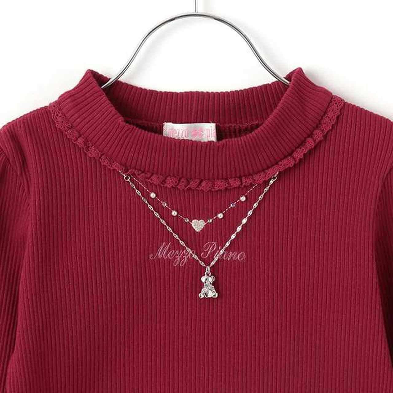 Necklace & Embroidered Ribbed Long-Sleeve T-Shirt,Off white, large image number 10