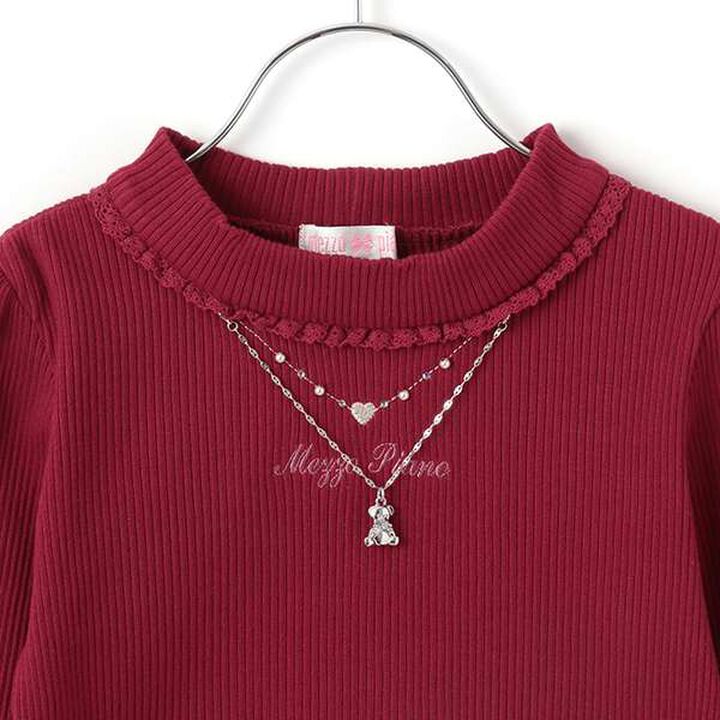 Necklace & Embroidered Ribbed Long-Sleeve T-Shirt,Off white, medium image number 10