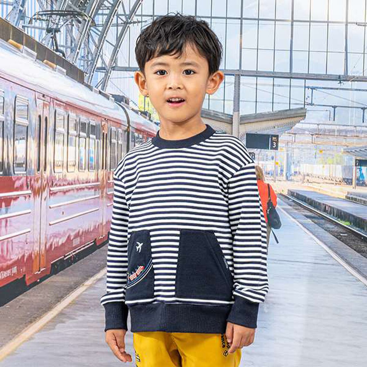 Vehicle Pocket Stripe Sweatshirt,Navy, large image number 0