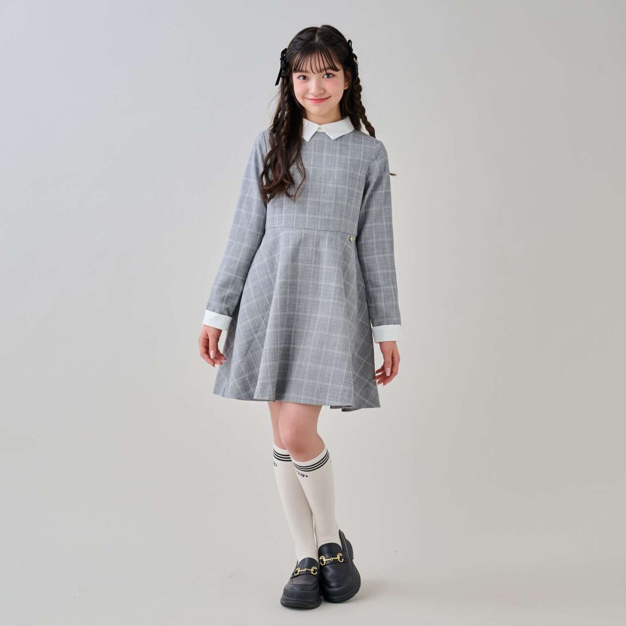 [Graduation Attire] Collared One-Piece Dress,Charcoal gray, large image number 4