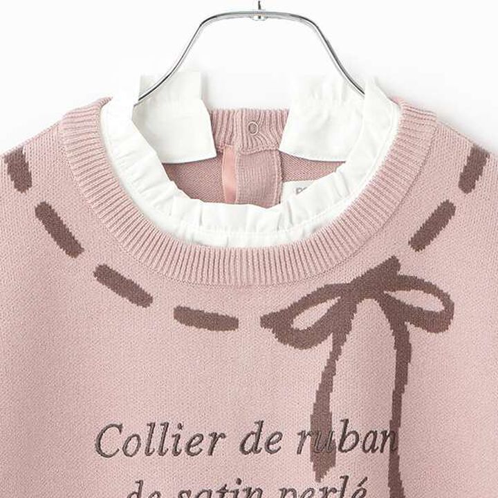 Ribbon Jacquard Frill Collar Knitwear,Pink, medium image number 5