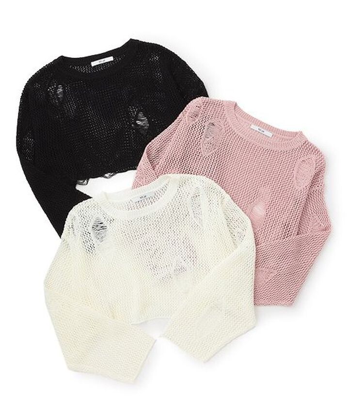 Damaged Mesh Knitwear,Ivory, medium image number 4