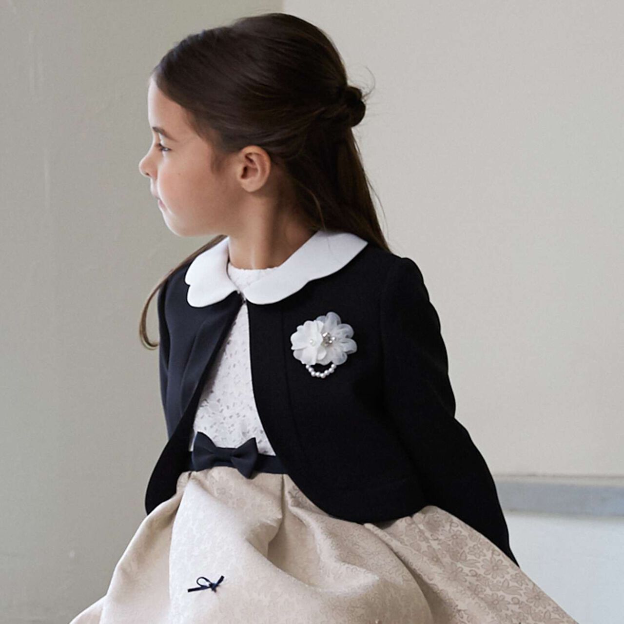 [Formal] Jacquard Ribbon OP + Collared JK Set,Beige, large image number 7