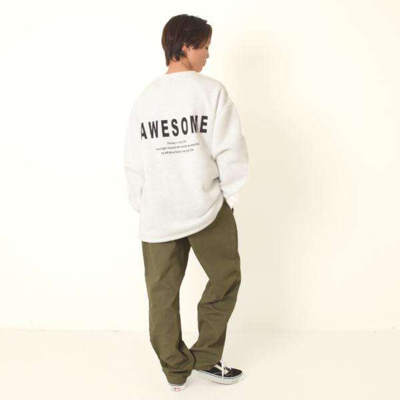 Wool Lined Back Print Sweatshirt,Milky white, large image number 3