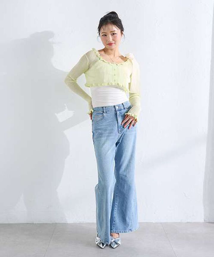 Ruffle Knit Cardigan,Light green, medium image number 3