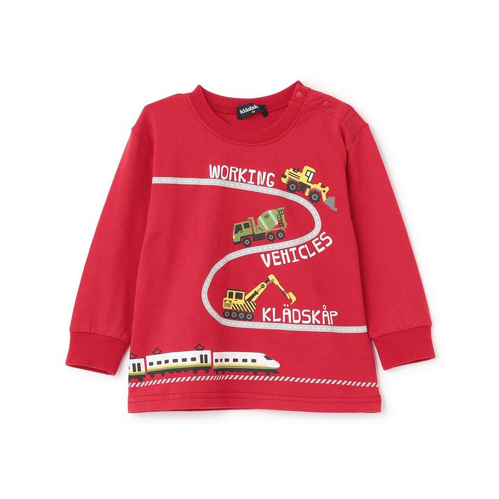 [Restock] Working Vehicles and Trains Long-Sleeve T-Shirt,Red, medium image number 0