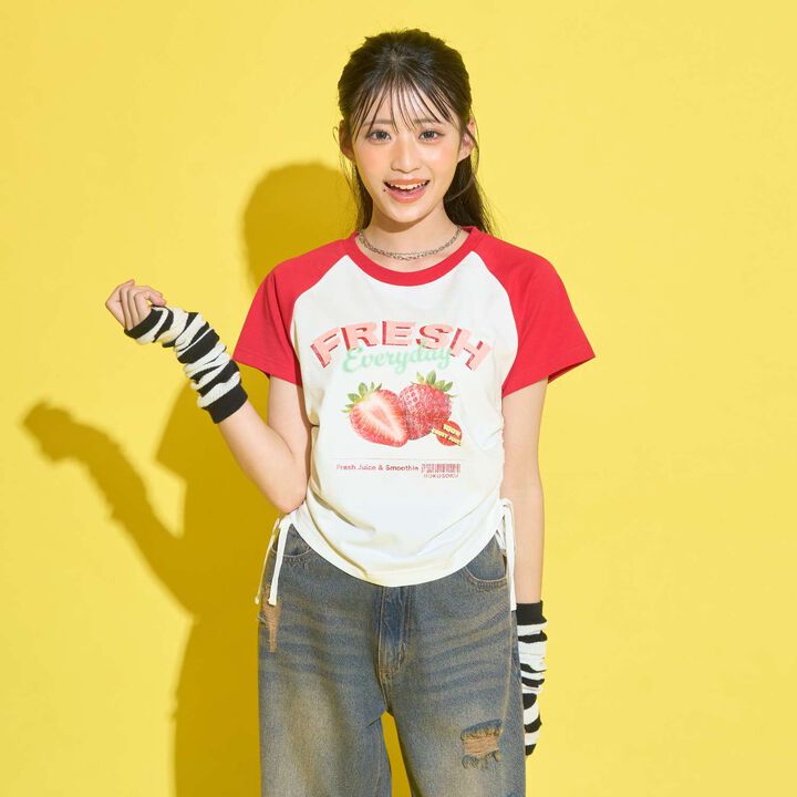 [GOKUGOKU] Multi-Function Shirred Crop Raglan Short-Sleeve T-Shirt,, medium