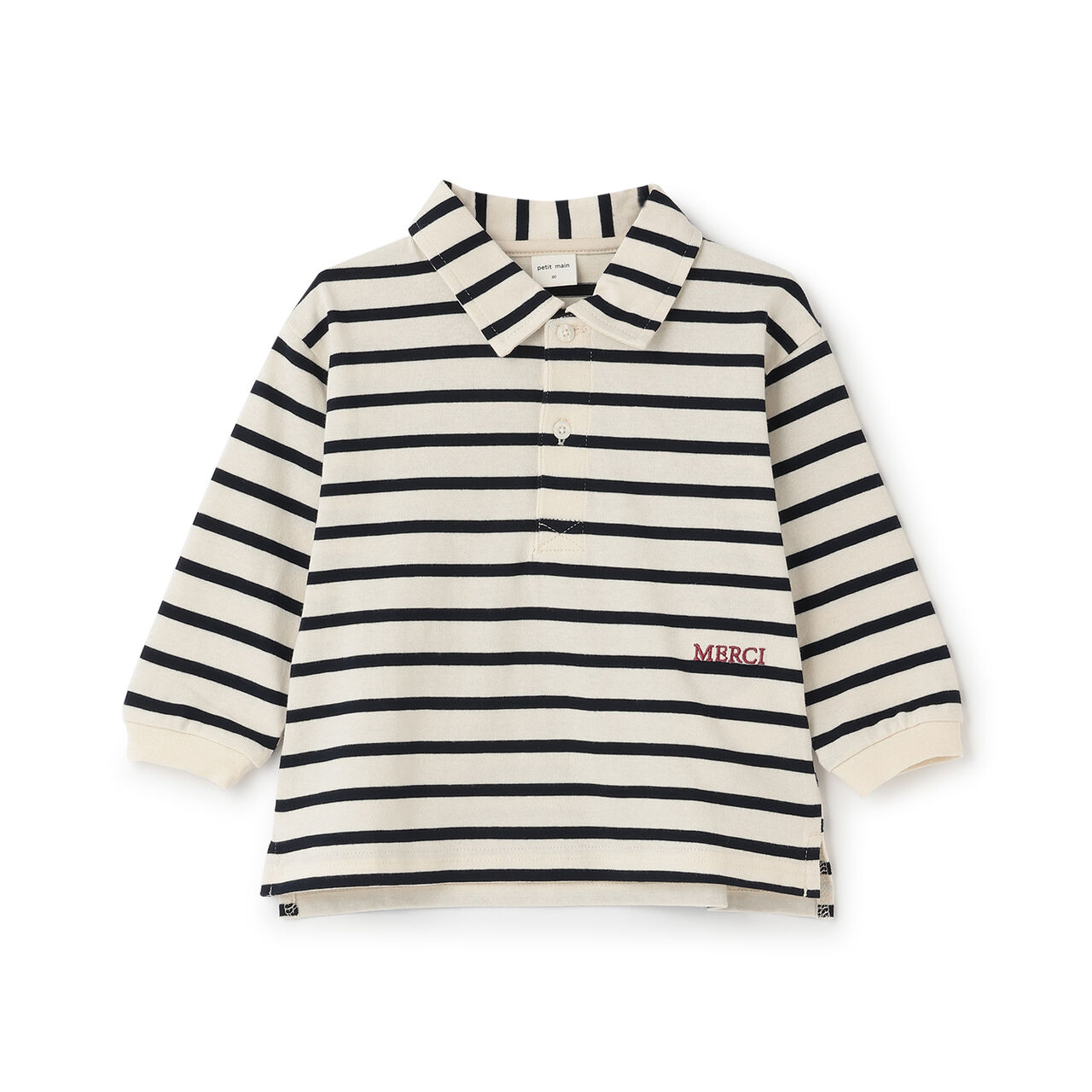 Stripe Polo Collar Long-Sleeve T-Shirt,Ivory, large image number 5