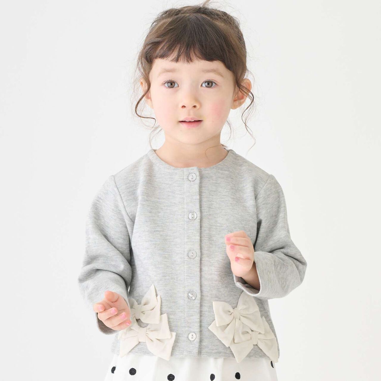 [Parent-Child Matching] Ribbon Cardigan,Top gray, large image number 7