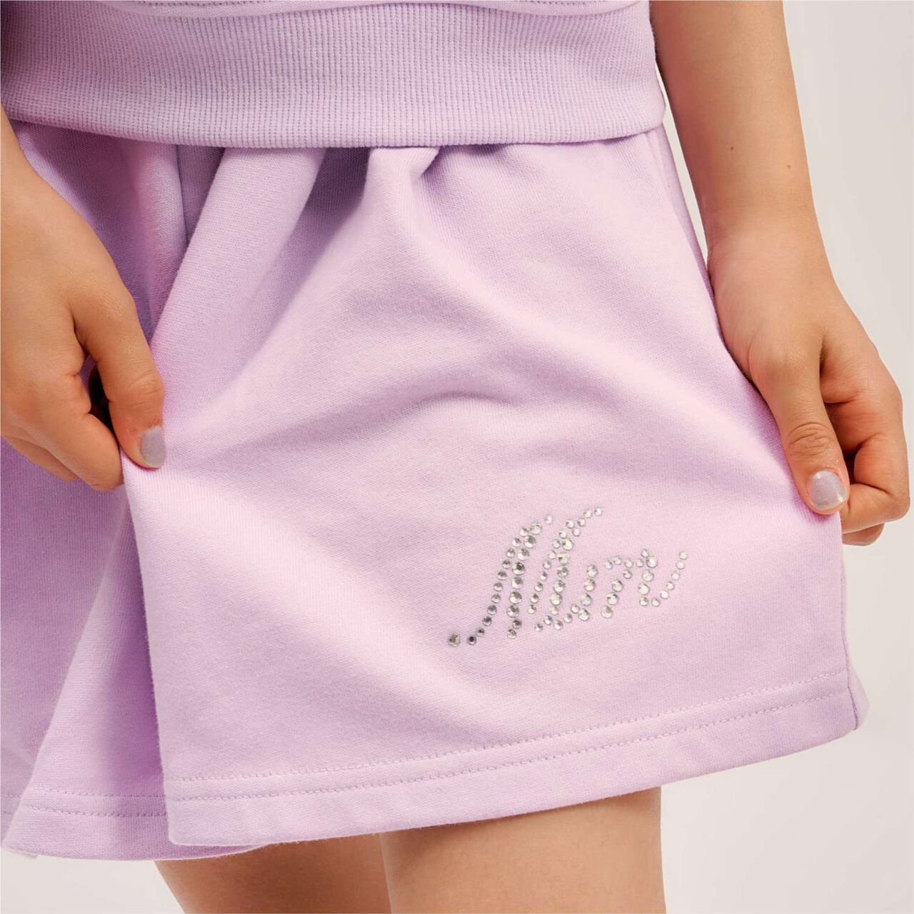 Rhinestone Logo One-Shoulder T-Shirt Outfit Set,Lavender, large image number 8