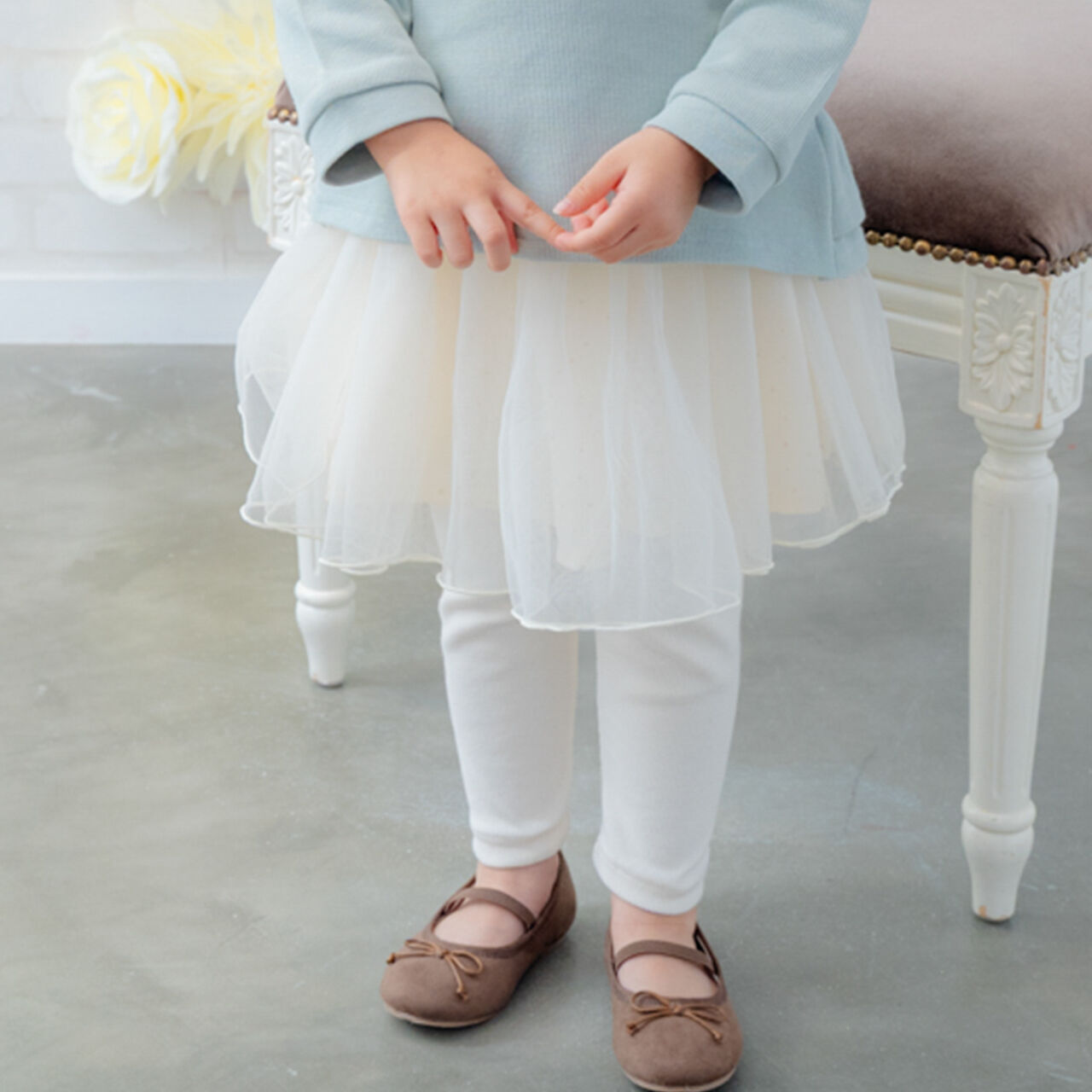 Tulle Skirt with Leggings,Ivory, large image number 0