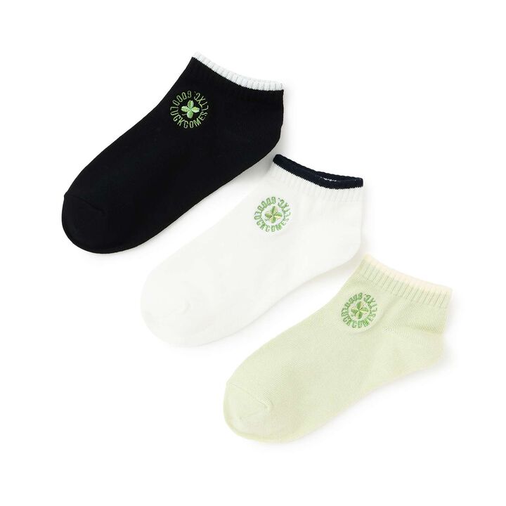 Clover Embroidered Sneaker-Length Socks,Black, medium image number 3
