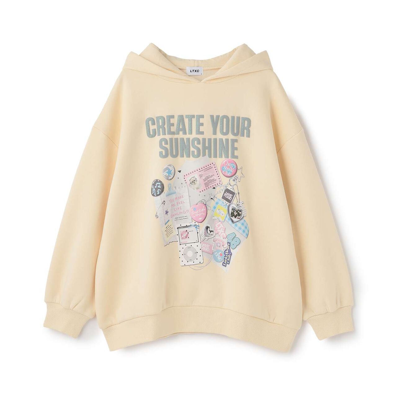 LTXC [Wool Lined] Sticker-Style Loose Fit Pullover Hoodie,Off white, large image number 7