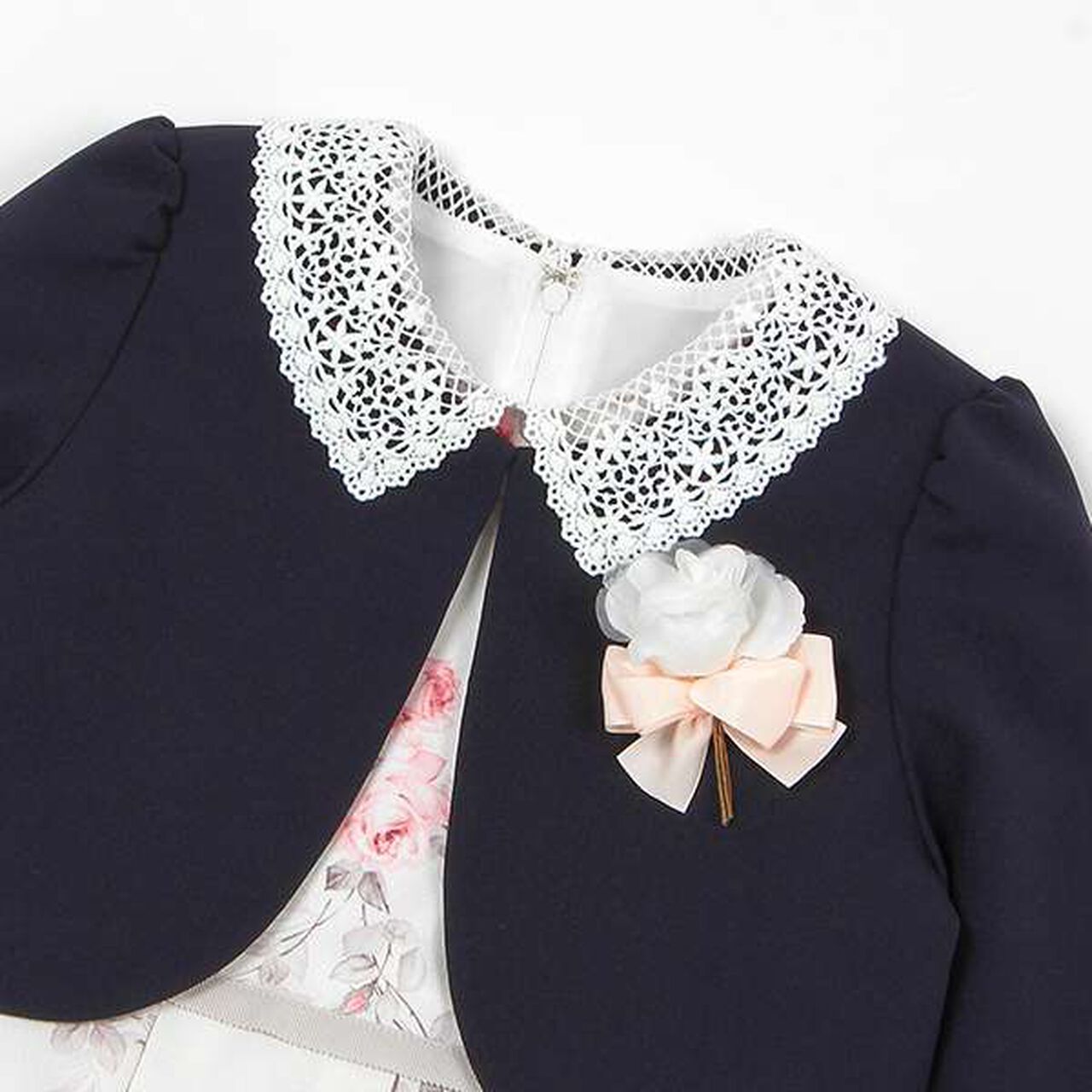 Lace Collar Floral Dress & Jacket Set,Pearl white, large image number 14