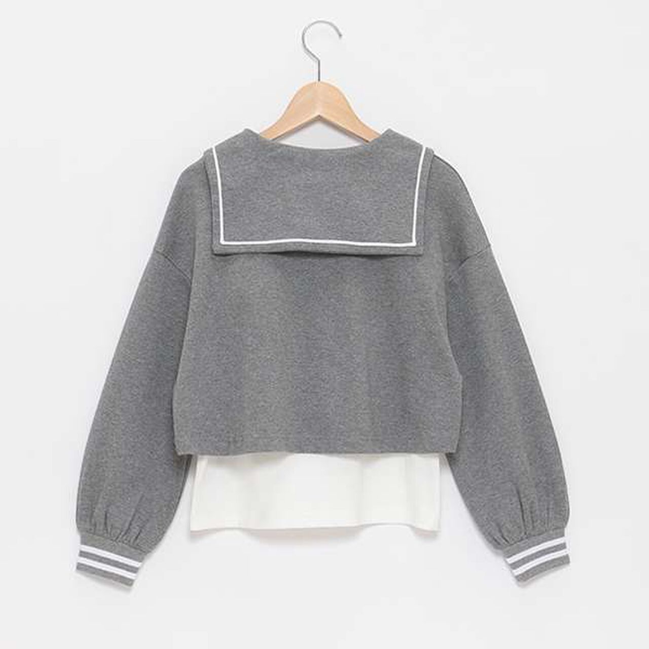 Short-Length Sailor Long-Sleeve Shirt & Tank Top Set,Sax blue, large image number 5