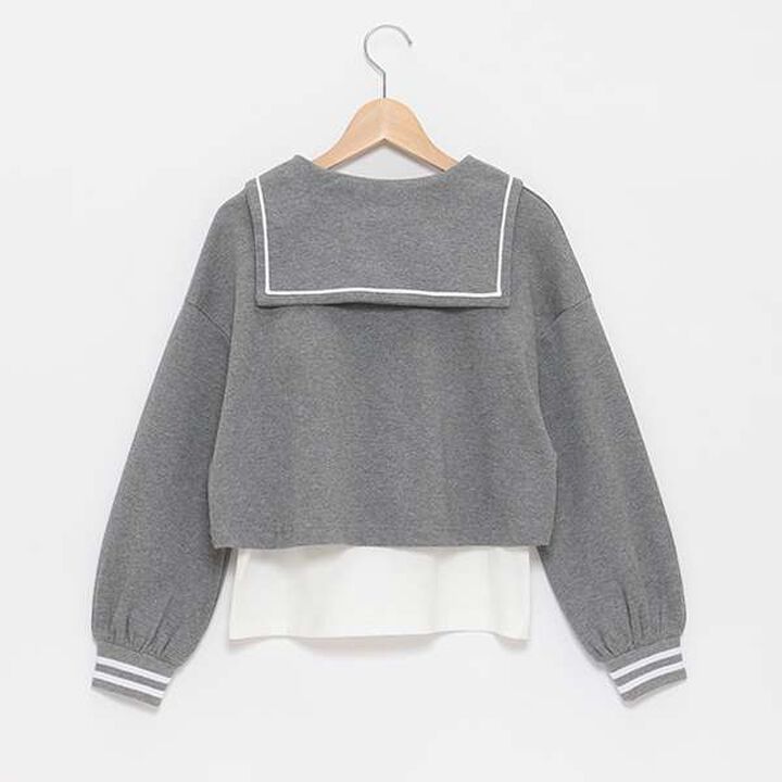 Short-Length Sailor Long-Sleeve Shirt & Tank Top Set,Sax blue, medium image number 5