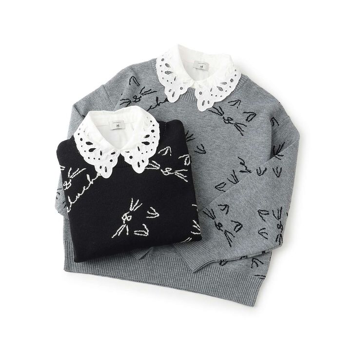 [AMI] Cat All-Over Pattern Jacquard Collared Knitwear,Black, medium image number 6