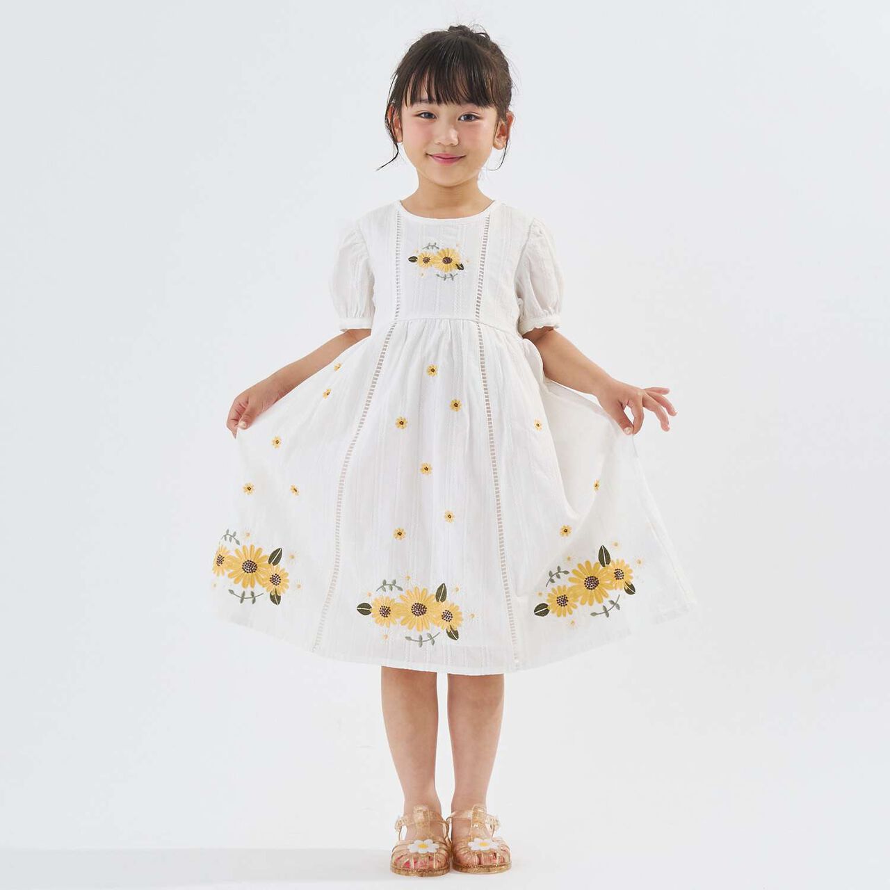 Sunflower Embroidered One-Piece Dress,Off white, large image number 1