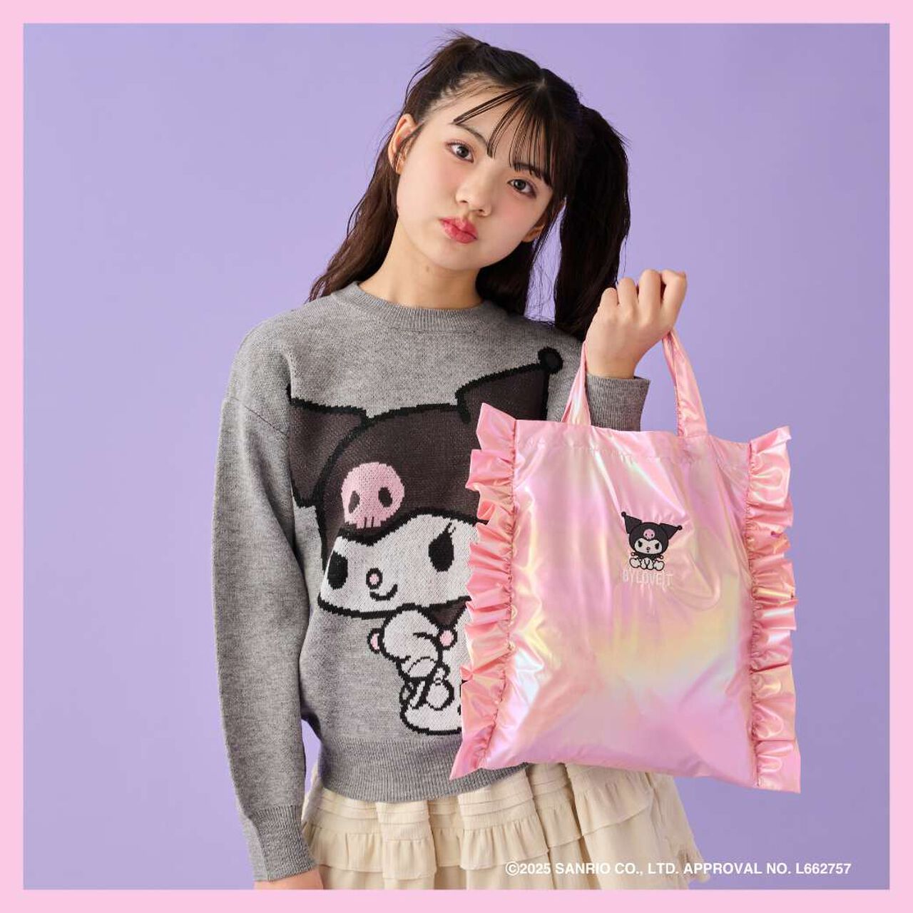 Kuromi Side Frill Bag,Pink, large image number 0