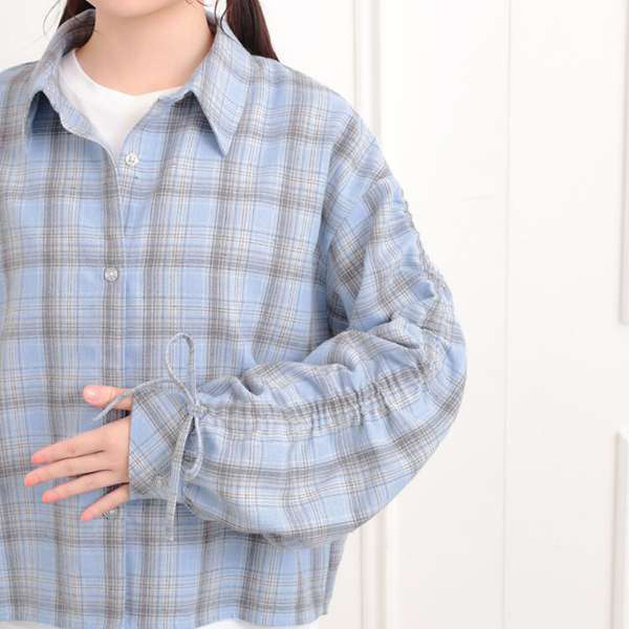 [Set Item] Brushed Checkered Shirt + Long Sleeve T-Shirt,Sax blue, large image number 5