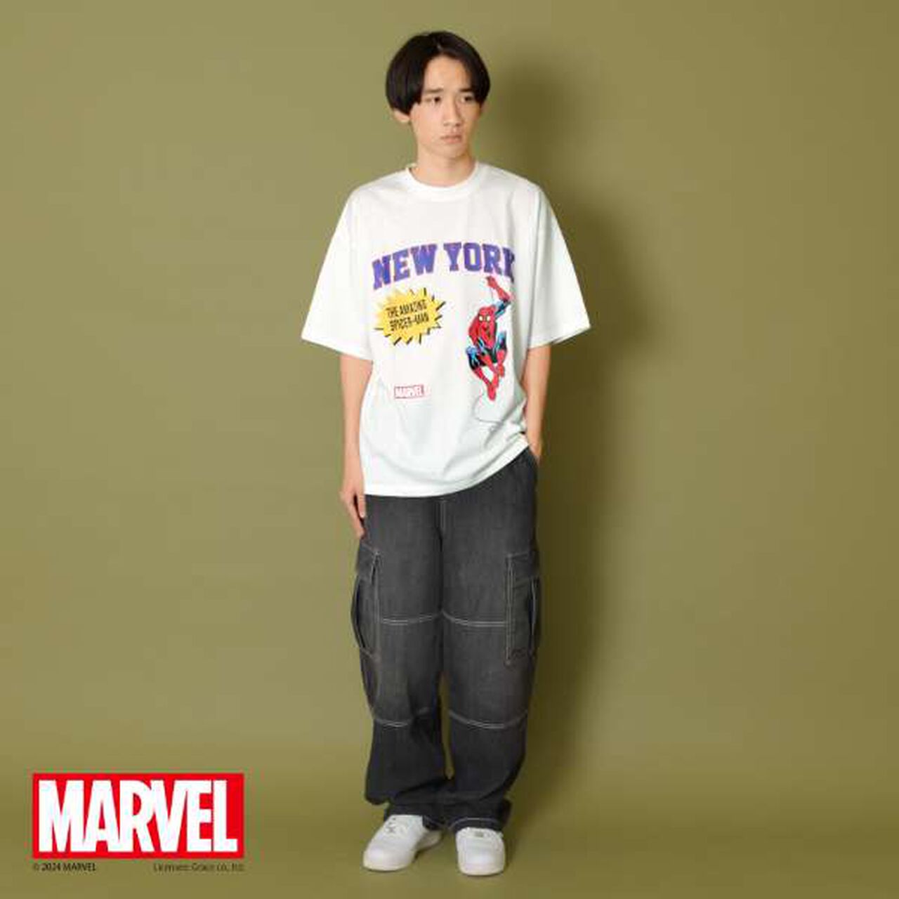 [Adult Size Available] [MARVEL] Spider-Man College Logo Big T-Shirt,White, large image number 1