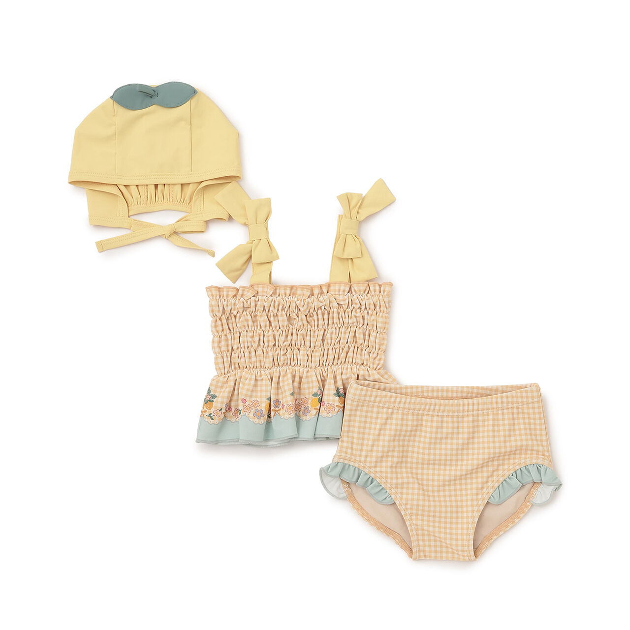 [SWIM] Baby Fruit Print Bikini with Cap,Yellow, large image number 4