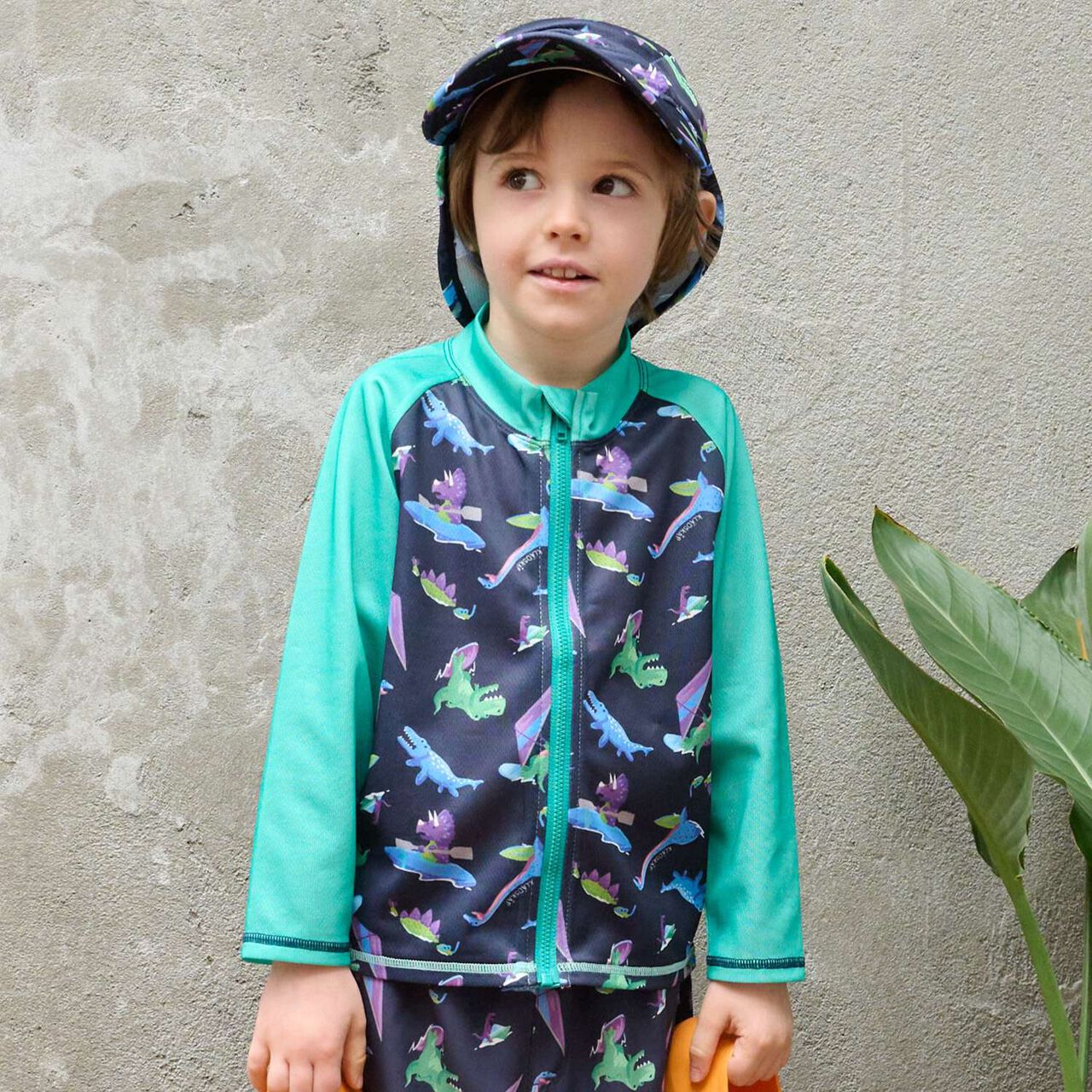 [SWIM] Dinosaur Print Long-Sleeve Rash Guard,Light khaki, large image number 0