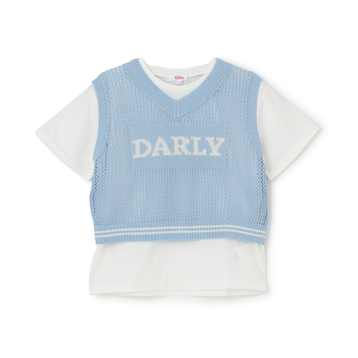 Washable Mesh Knit Vest + Short Sleeve T-Shirt,Sax blue, medium image number 15