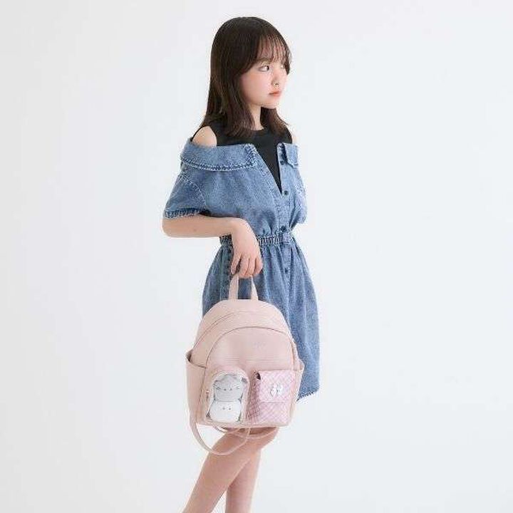 Double Pocket Checkered Backpack,Pink, medium image number 4