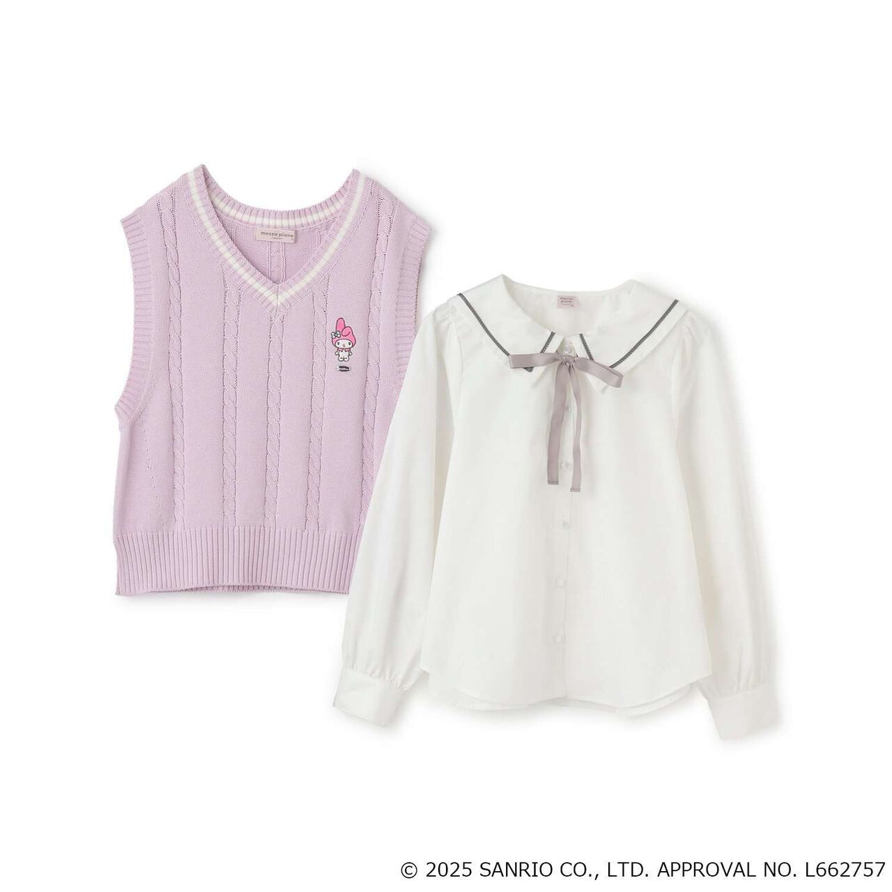 My Melody / Kuromi Knit Vest & Sailor Blouse Set,Purple, large image number 1