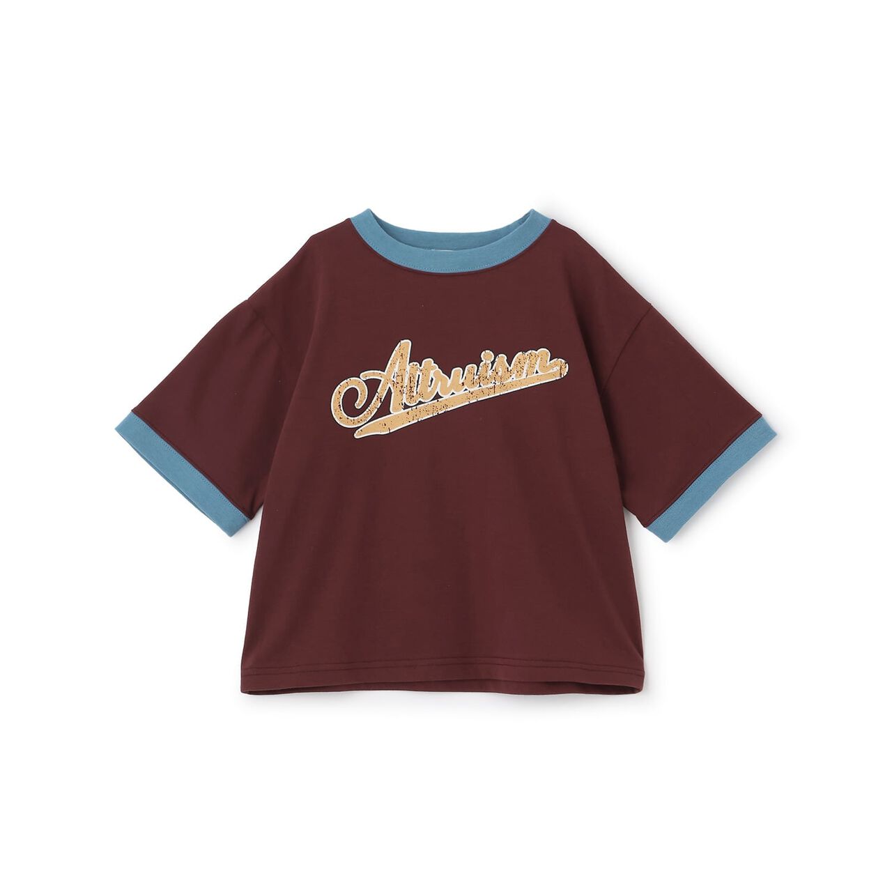 [Anti-Stain & Quick-Dry] Distressed Logo Print Ringer T-Shirt,Turquoise, large image number 4