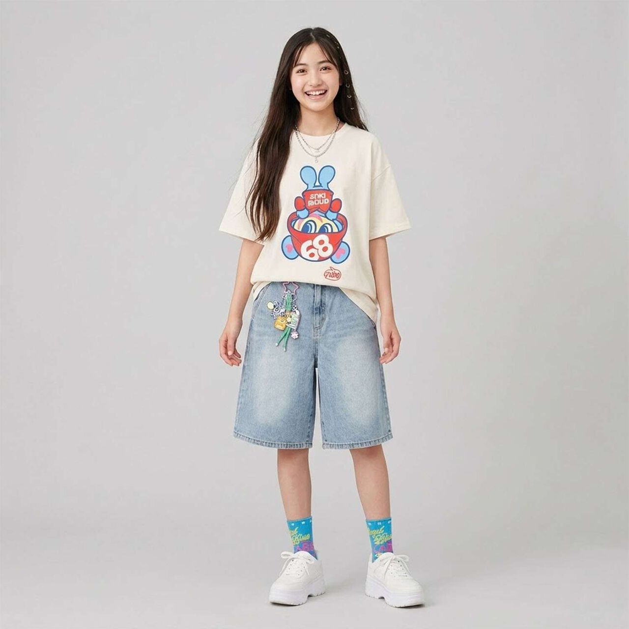 Angel Blue Upside Down Mr. Nakamura T-Shirt,Off white, large image number 14