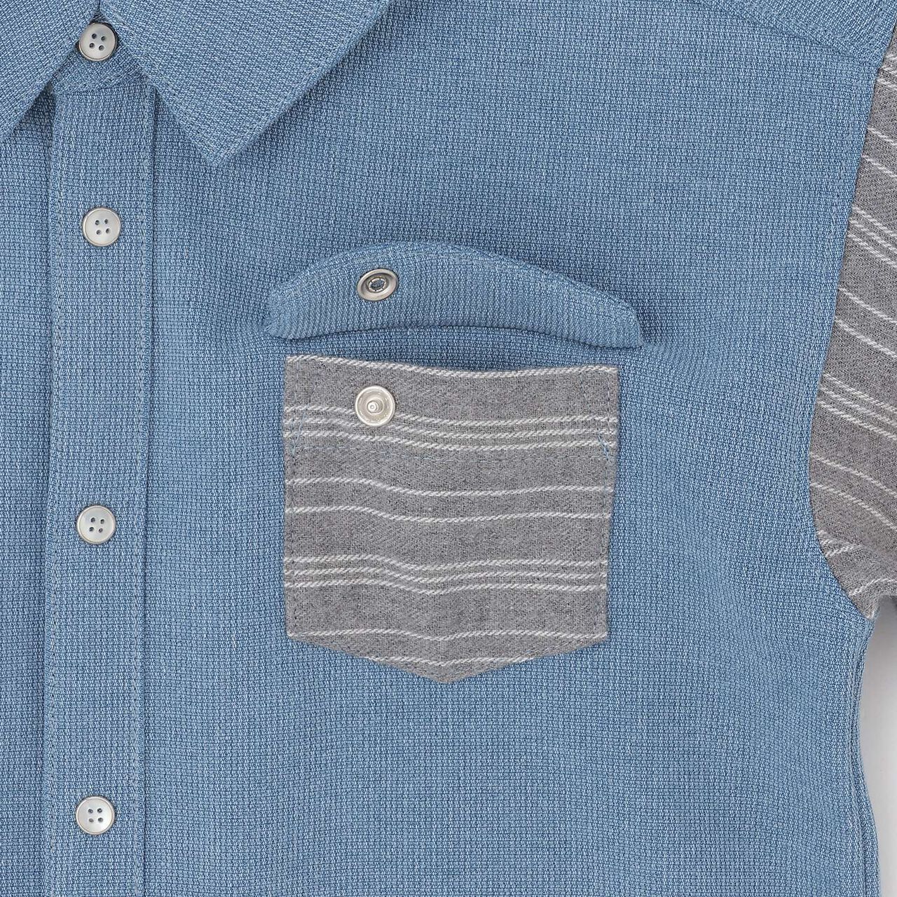 Striped Sleeve Denim Shirt,Navy, large image number 5