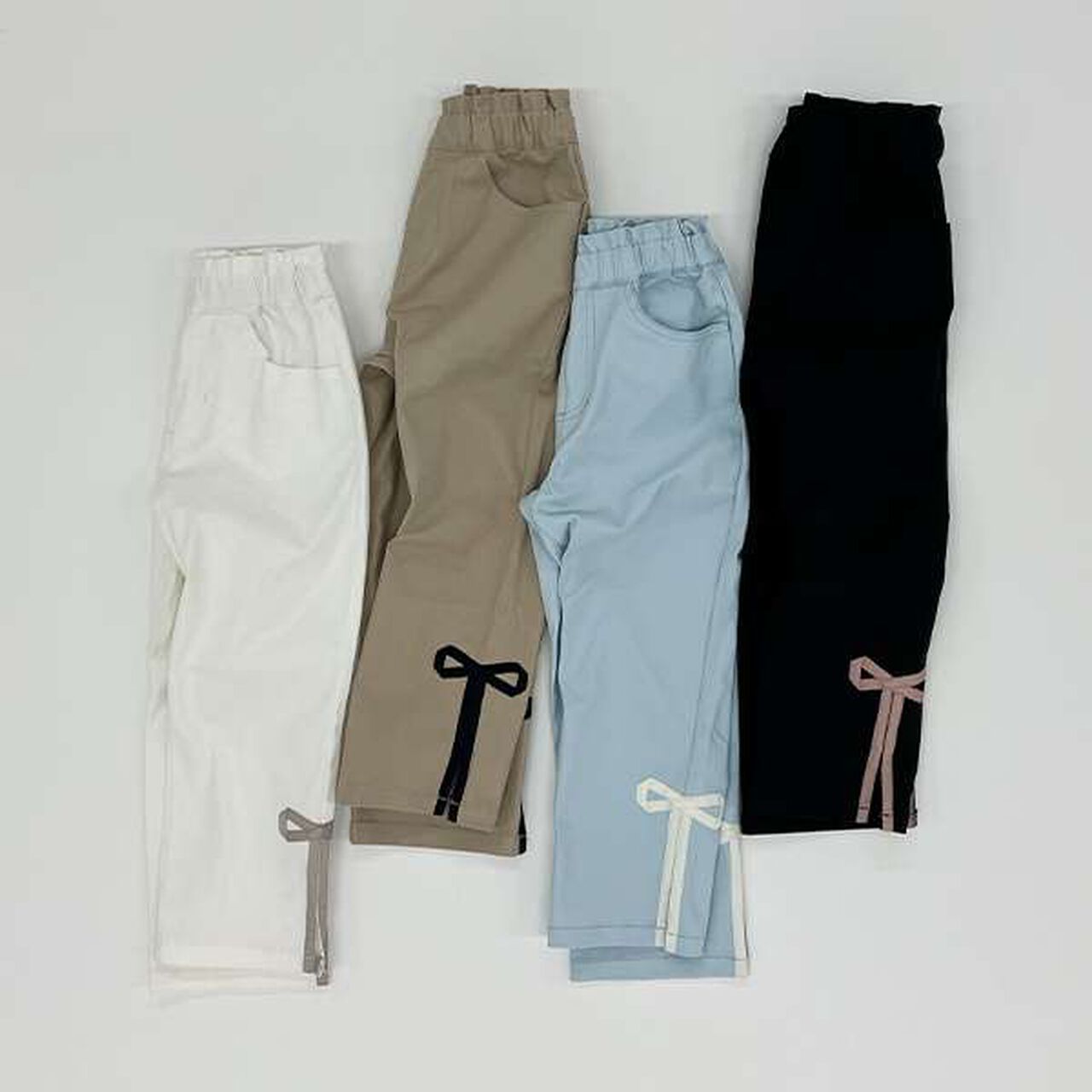 Decorative Ribbon Side Slit Stretch Pants,Ivory, large image number 16