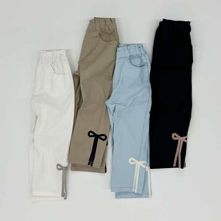 Decorative Ribbon Side Slit Stretch Pants,Ivory, medium image number 16