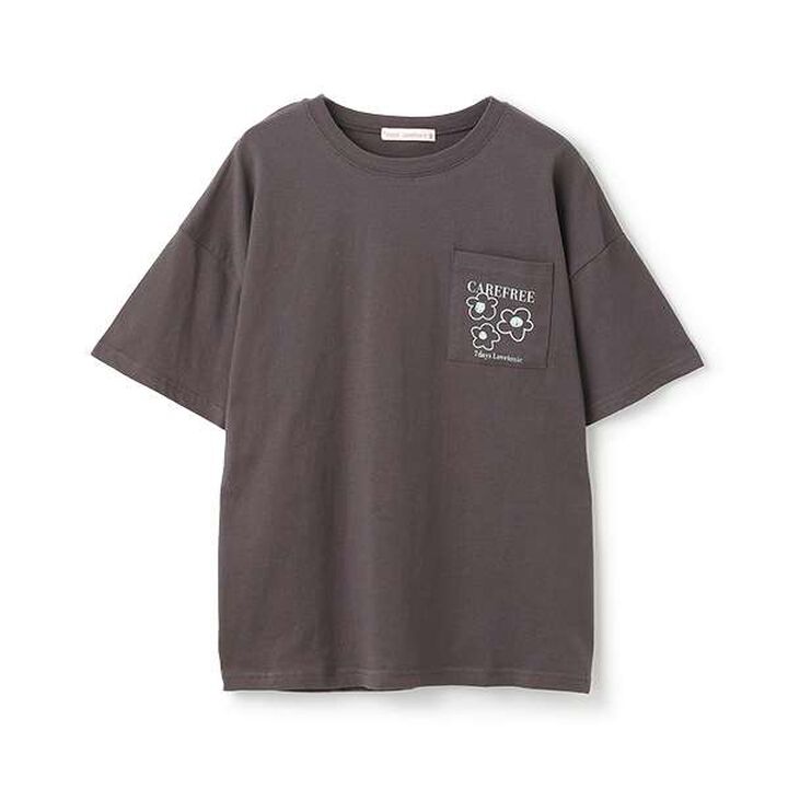 [7days] Flower Pocket Big T-Shirt,Charcoal gray, medium image number 7
