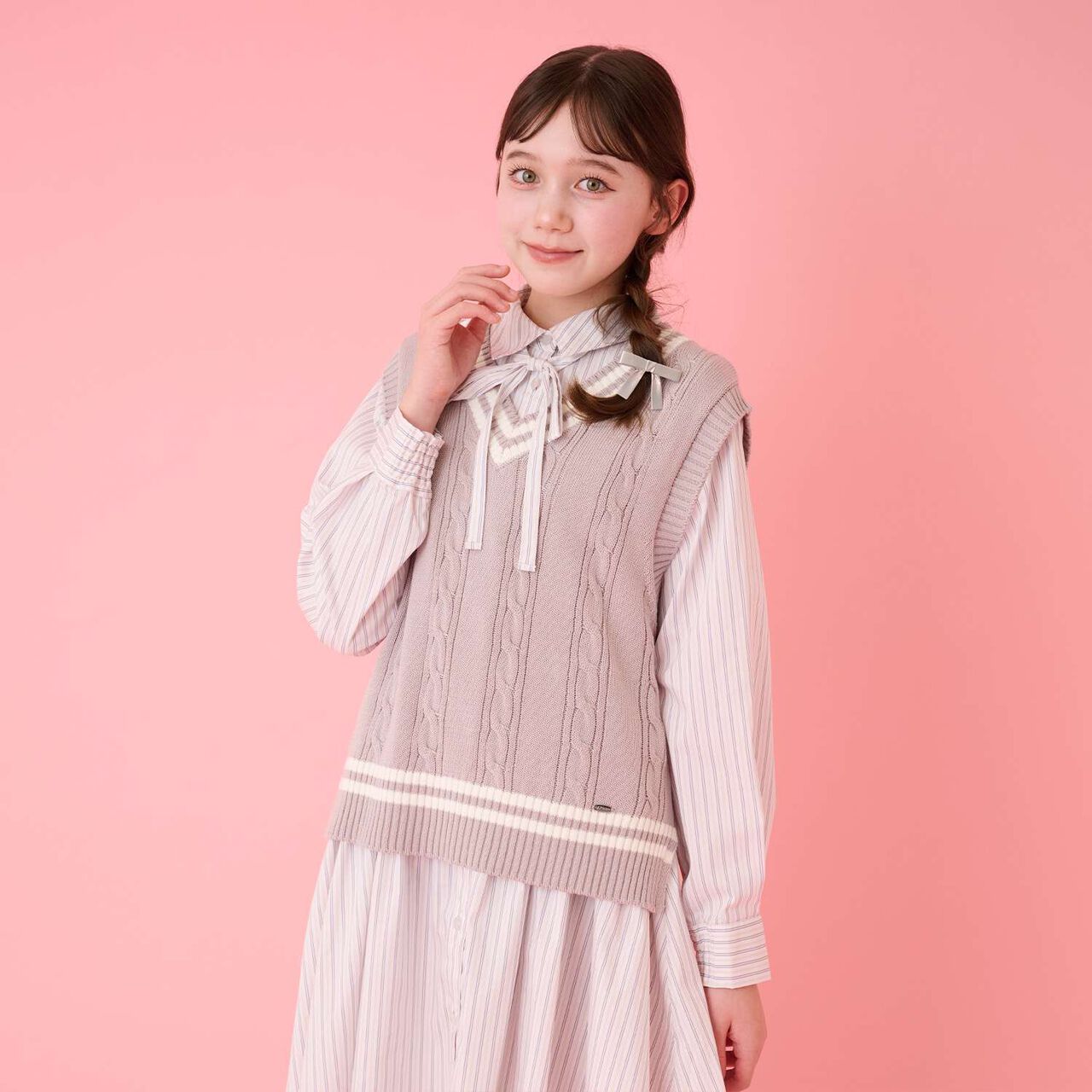 Knit Vest & Shirt Dress Set,Sax blue, large image number 21