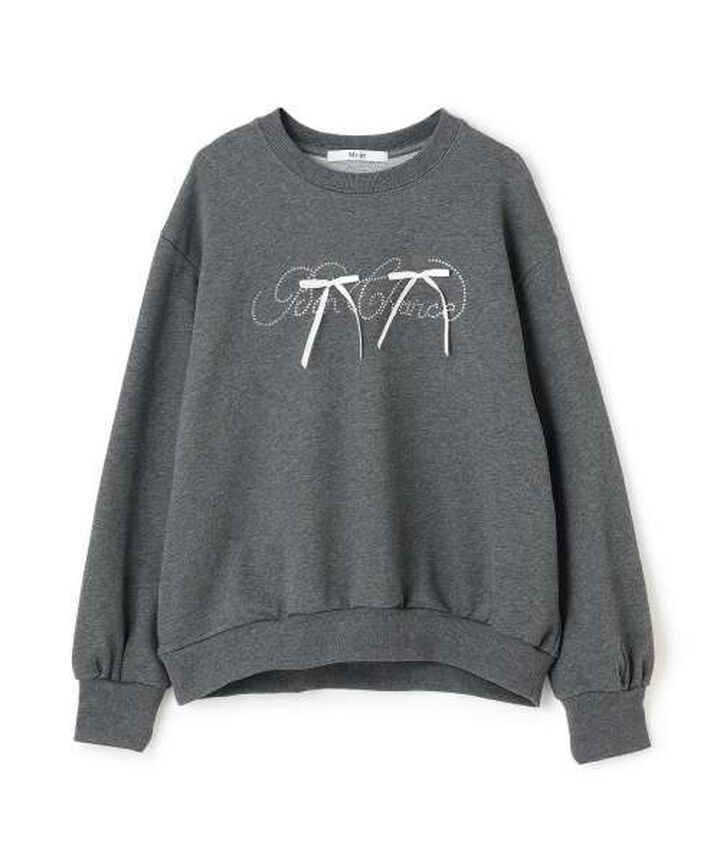 Stone Ribbon Sweatshirt [Korean Fashion],Ivory, medium image number 3