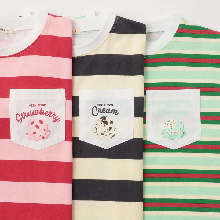 [31 Ice Cream] UV Cool Touch Shape-Retaining Sherbet T Assorted Print Striped T-Shirt,Black, medium image number 6