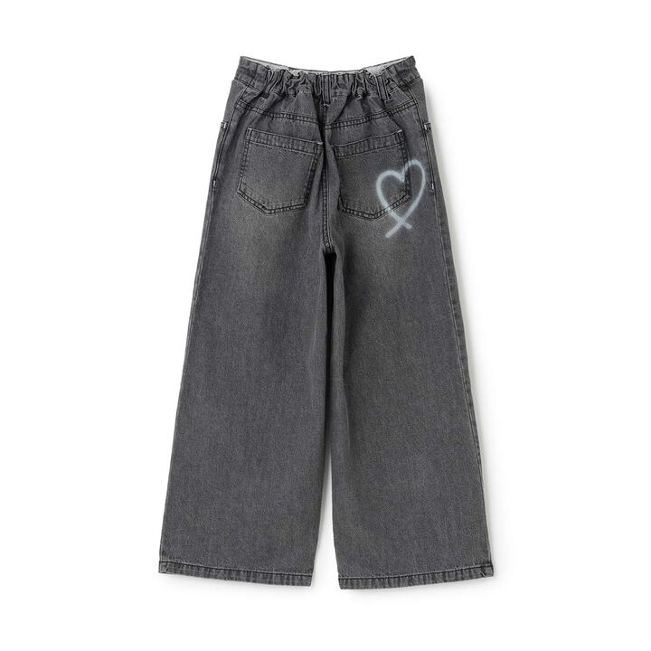 Wide Denim Pants with Logo Print,Gray, medium image number 1