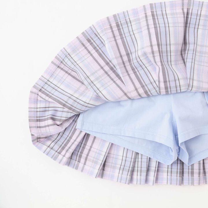 Angel Pouch Checkered Denim Pleated Skirt-Pants,Lavender, medium image number 6