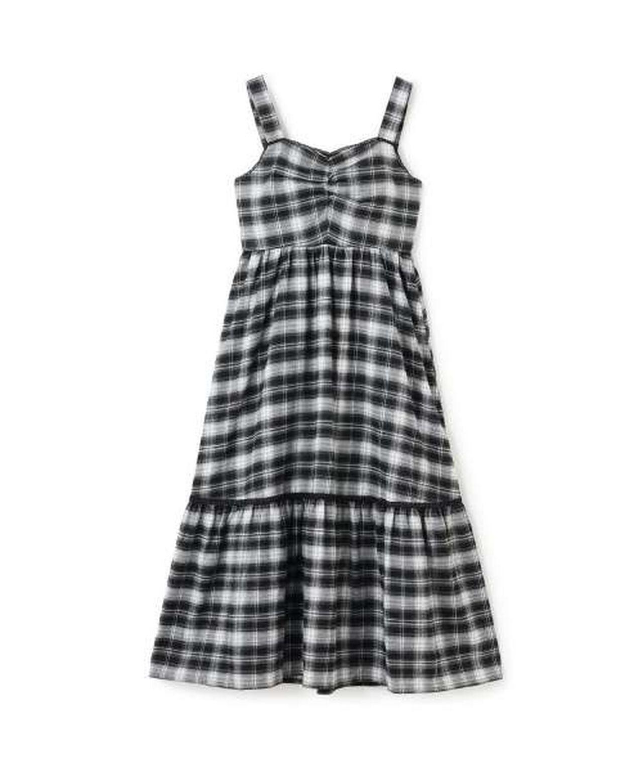 Gathered Checkered One-Piece Dress [Korean Fashion],Brown, large image number 3