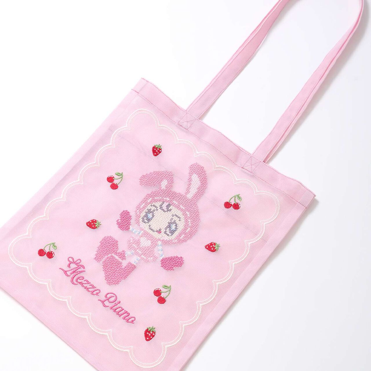 Berrie-chan Embroidered Mesh Tote,Pink, large image number 0
