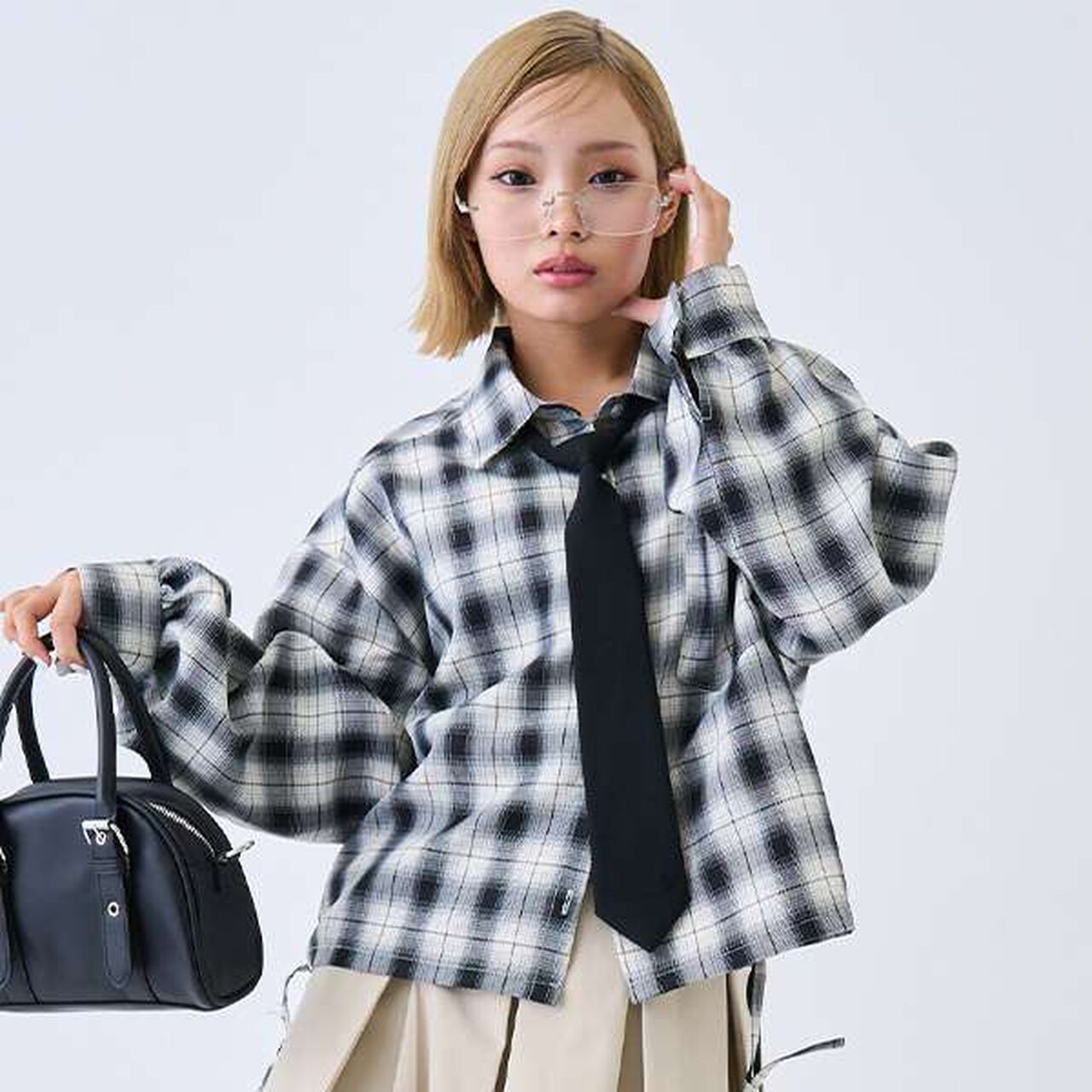 Checkered Shirt with Inner Lining,Black, large image number 4