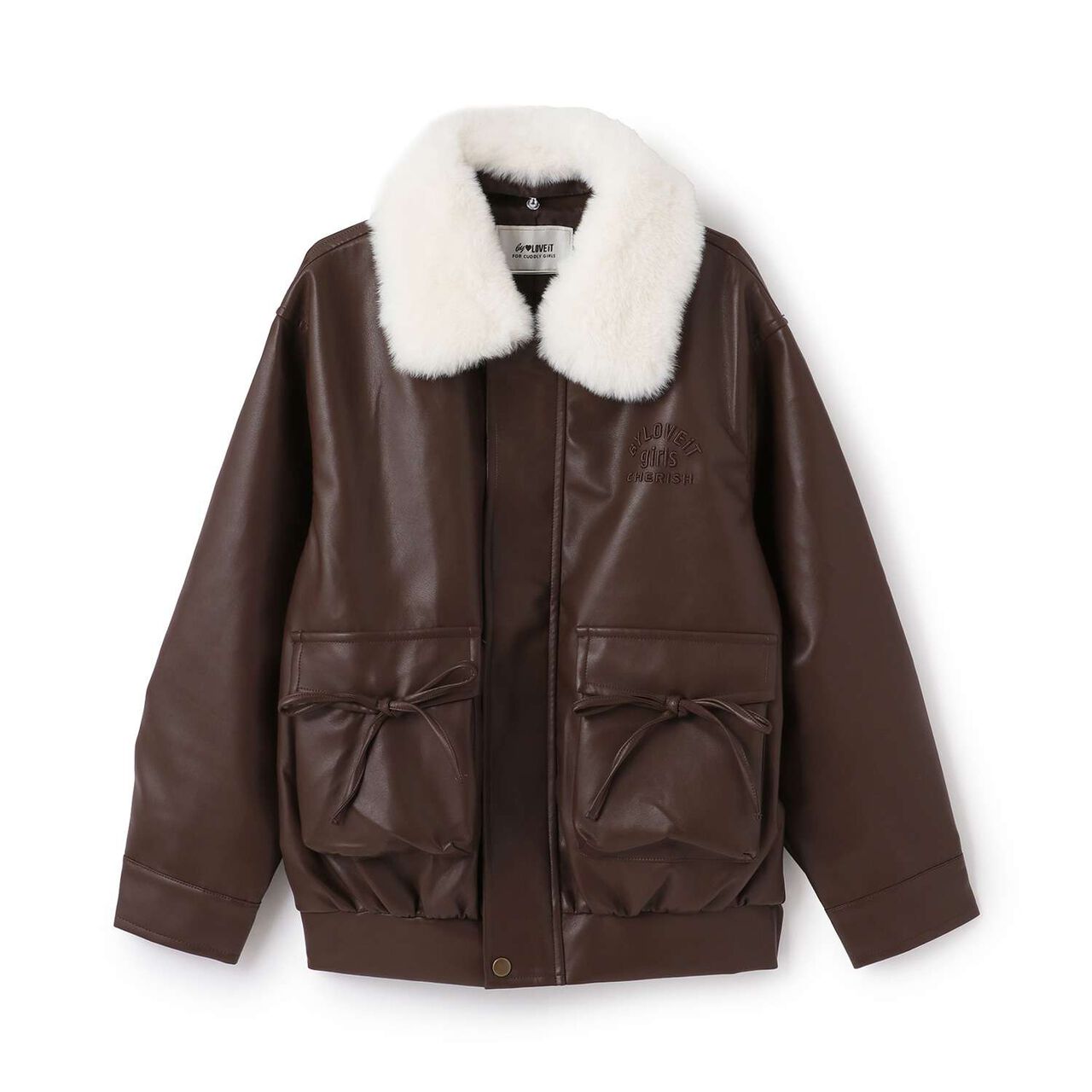 Faux Leather Jacket with Fur Collar,Black, large image number 7