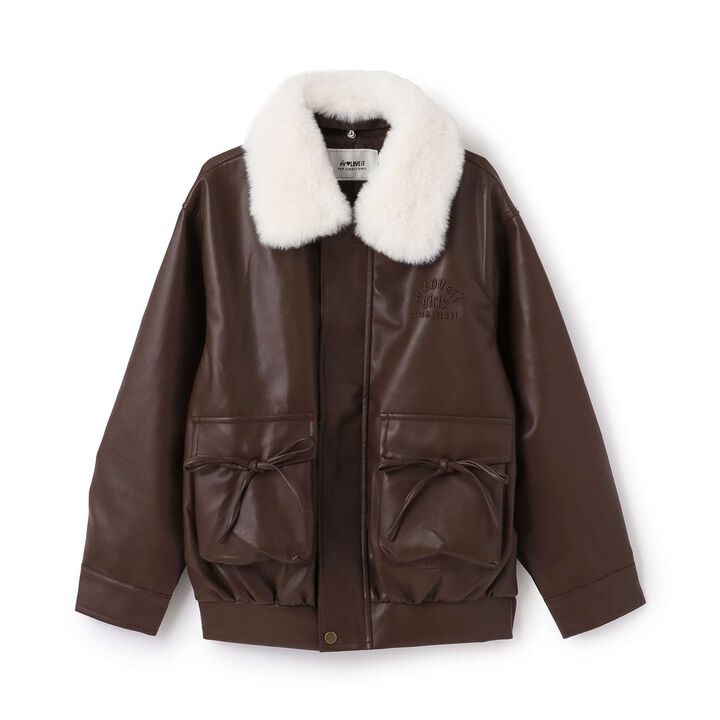 Faux Leather Jacket with Fur Collar,Black, medium image number 7