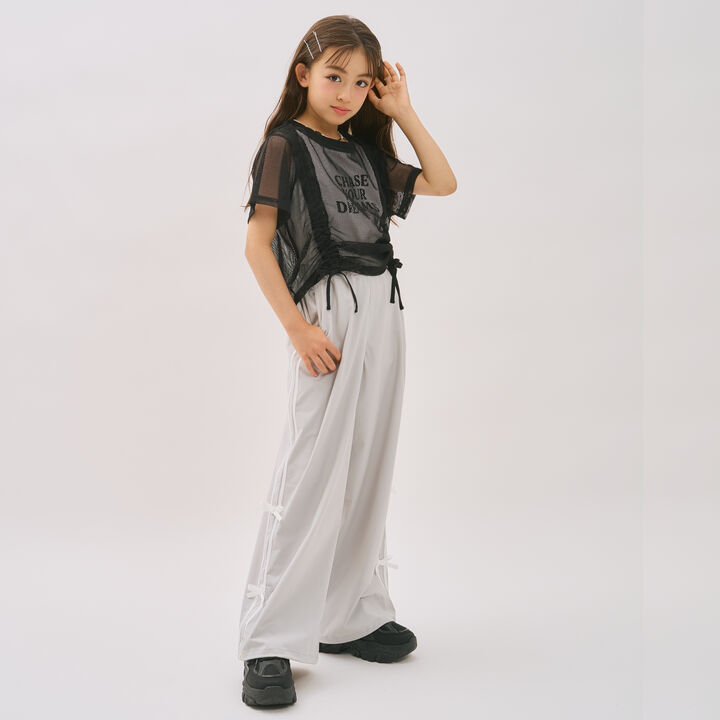 [Inner Lining Included] Mesh Drawstring Short Sleeve T-Shirt,Lavender, medium image number 10